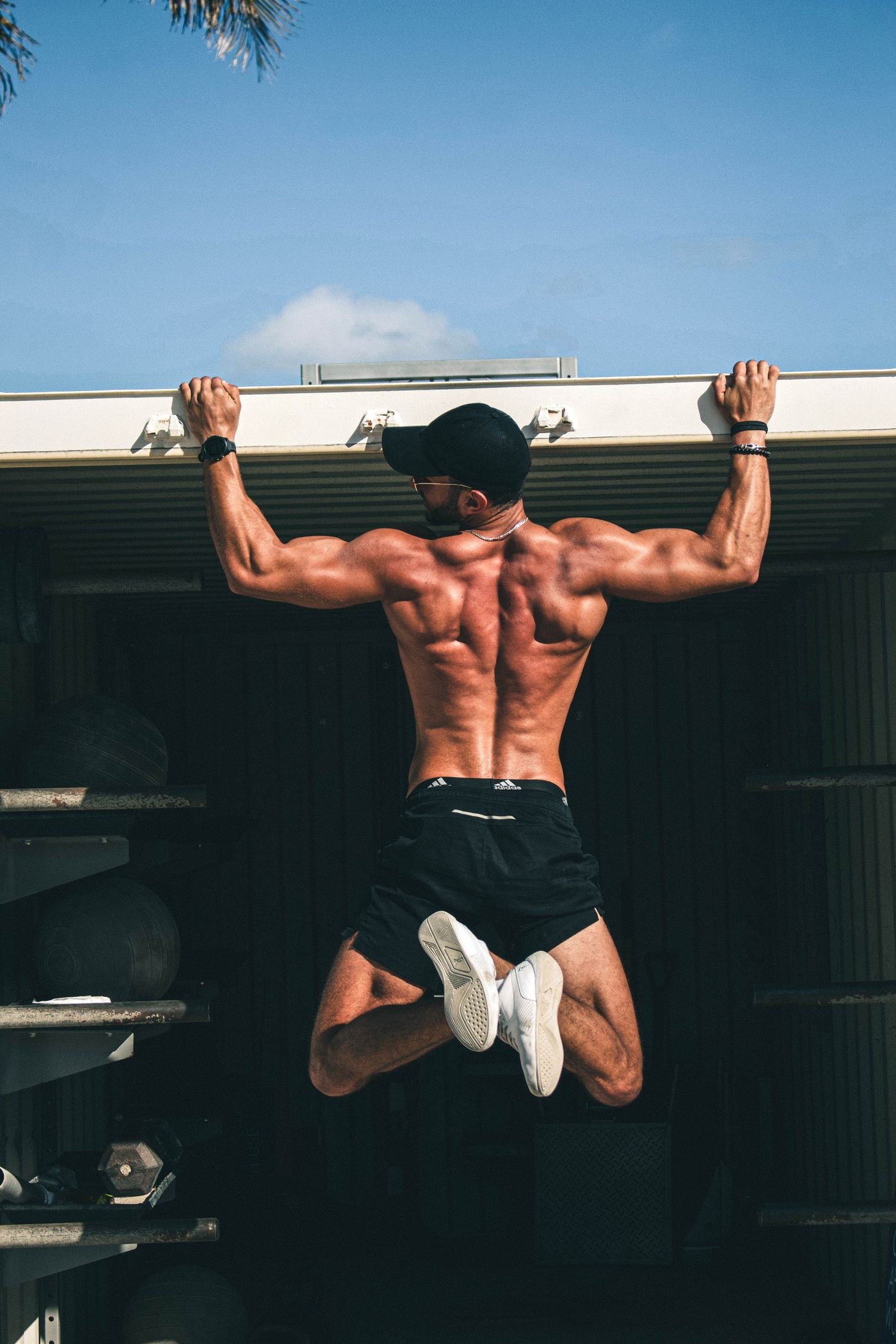 Athletic man training on a rooftop
